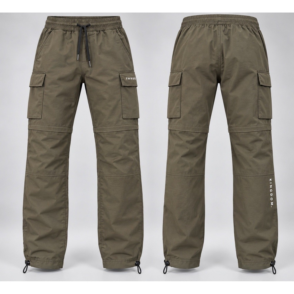 Three Nails Mens Athletic Cargo Pants Medium Green Adjustable Ankle Joggers EUC